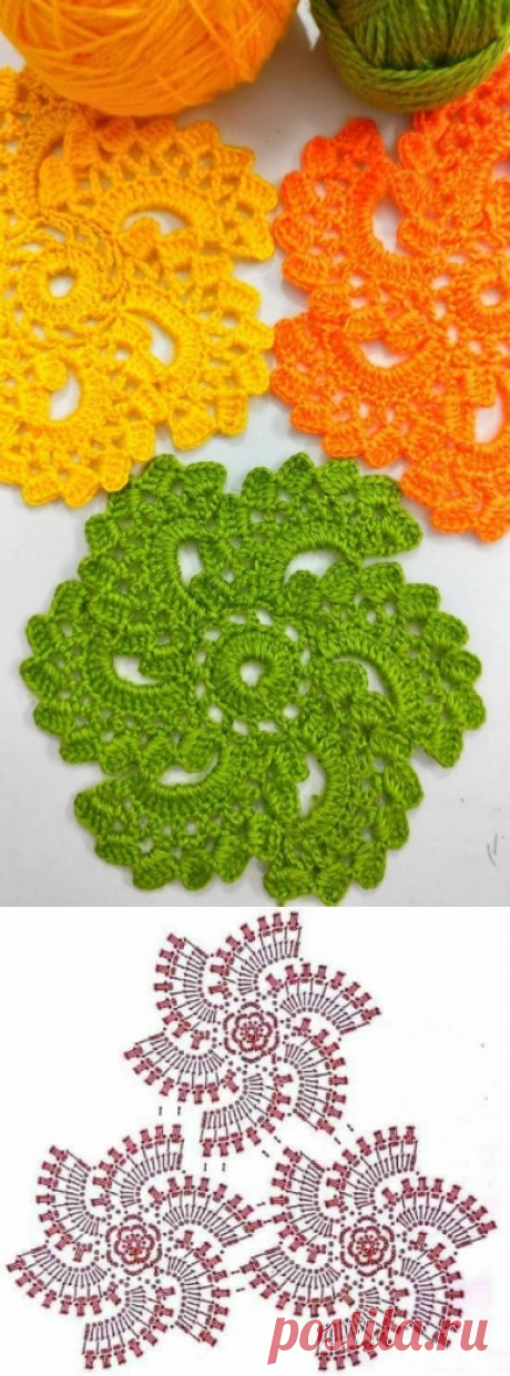 Интересный мотив "мельница", вяжем крючком