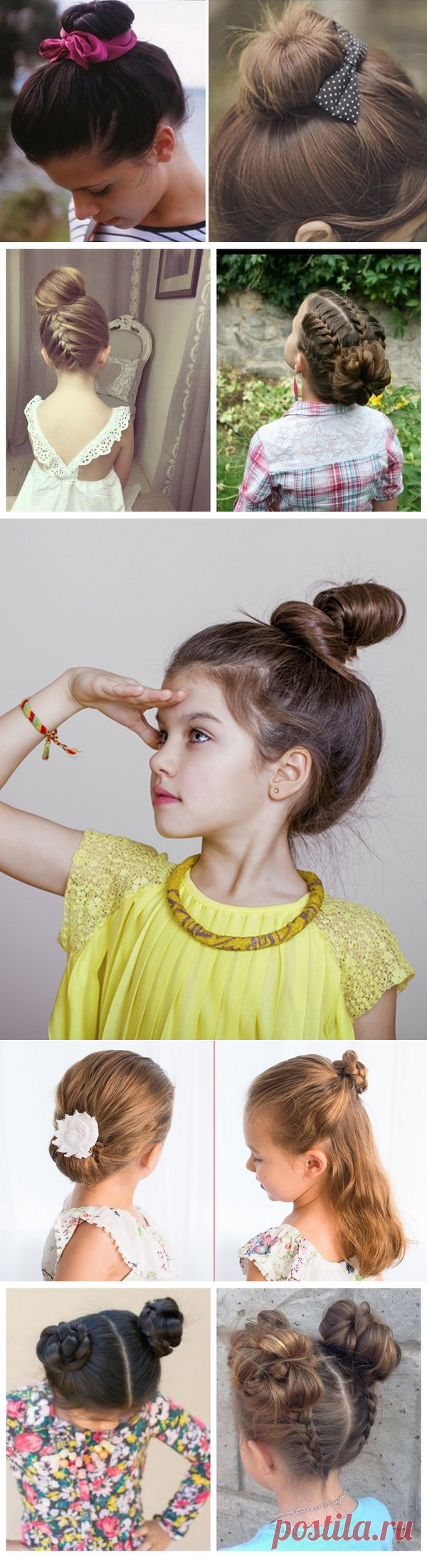 Красивые повседневные прически девочкам в школу - пучки и гульки