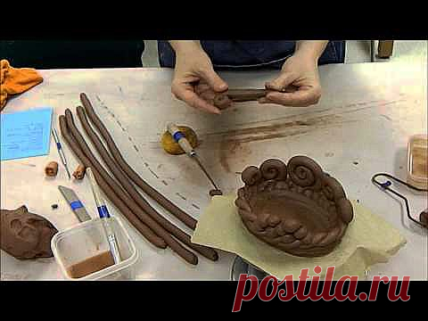 оригинальная лепка декоративной чаши из самотвердеющей глины..