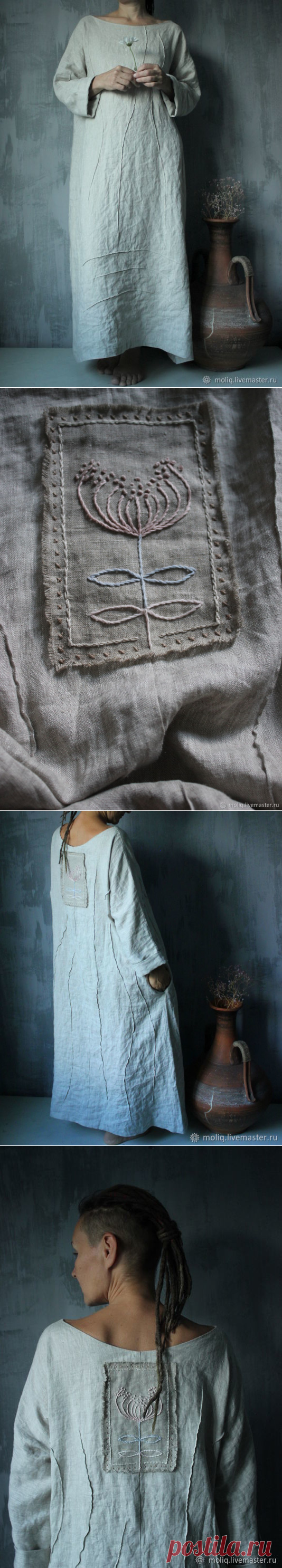 Льняное платье.Английское серое с цветком – купить в интернет-магазине на Ярмарке Мастеров с доставкой - DG65DRU | Москва