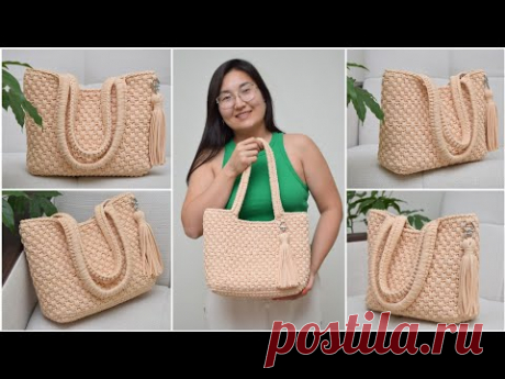 Easy to Crochet Tote Bag of 2 Skeins of Yarn Легко вязать Сумка Тоут из 2 мотков пряжи