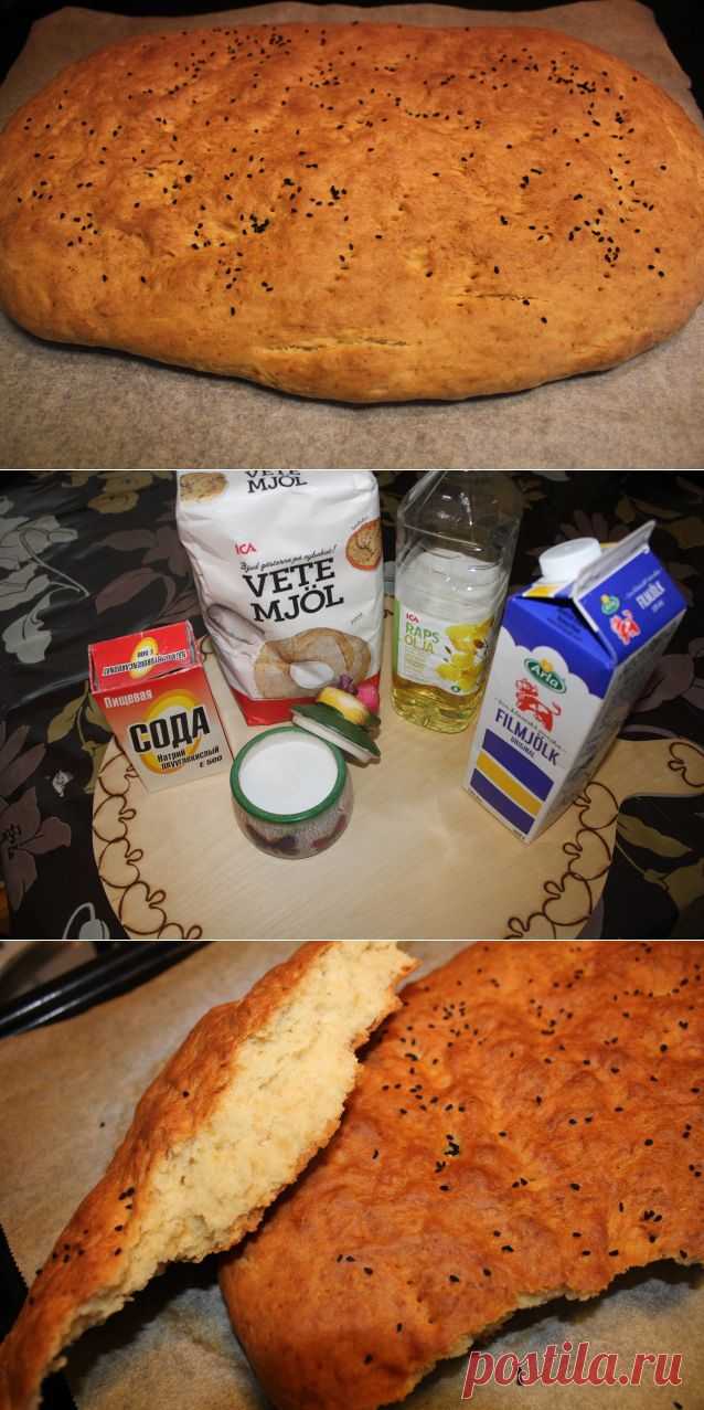 Бездрожжевой вкусный хлебушка за полчаса!