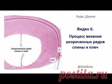 Видео 6 - Процесс вязания укороченных рядов спины и плеч
