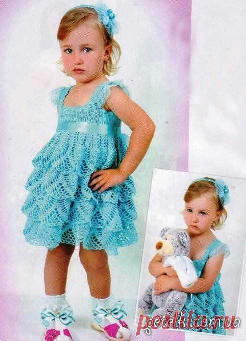 Нарядное вязаное платье крючком для девочки. Описание, схема