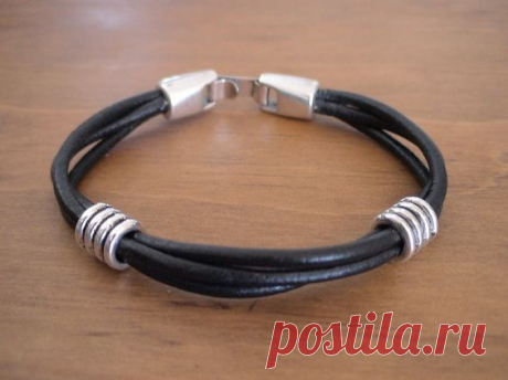 Multi strand leather men bracelet