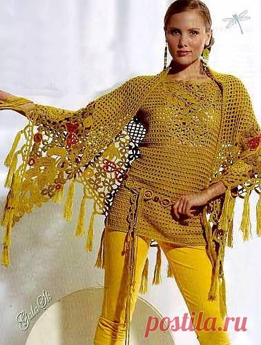 Блузка, связанная крючком, с элементами ирландского кружева. - Схемы вязания кофты - Схемы для вязания - Уроки вязания крючком - Вязание крючком, мотивы, схемы для вязания крючком