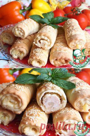 Трубочки с курицей и плавленным сыром - кулинарный рецепт