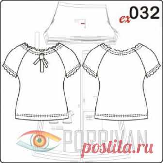 Выкройка блузки с коротким рукавом - Porrivan Выкройка блузки с коротким рукавом была построена для шитья из трикотажа. Кроить можно и из других эластичных материалов. Можно выбрать ткань с рисунком
