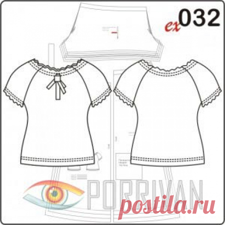 Выкройка блузки с коротким рукавом - Porrivan Выкройка блузки с коротким рукавом была построена для шитья из трикотажа. Кроить можно и из других эластичных материалов. Можно выбрать ткань с рисунком