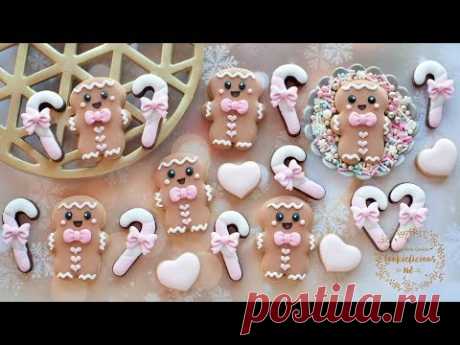 How to make MINI CHUBBY GINGERBREAD BOY & PINK CANDY CANE Cookies