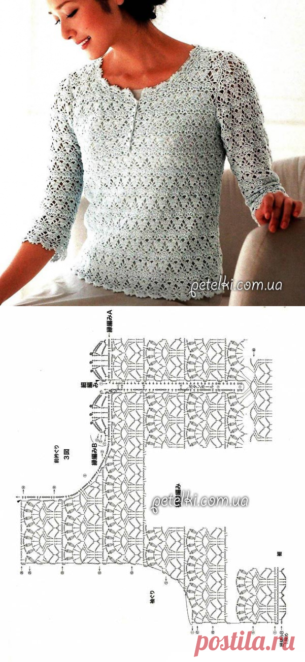 Ажурная кофточка с укороченным рукавом. Схемы
