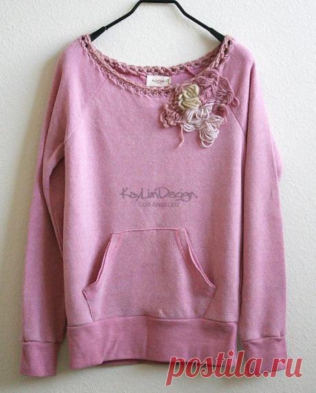 Комбинированное вязание и декор футболок / Худи, свитшоты и толстовки: идеи декора /