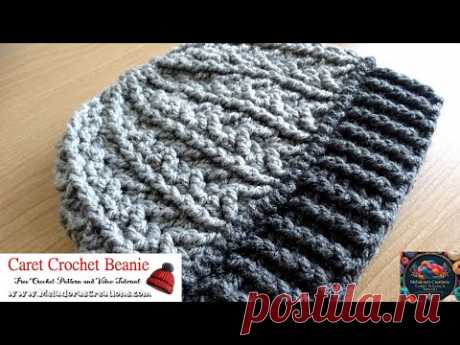 Caret Crochet Beanie - 🌟😮 Textured Crochet Beanie Tutorial - Right Handed #crochetbeanie