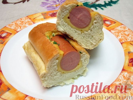 Рецепт: Хот-доги в багете, с сыром и омлетом на RussianFood.com
