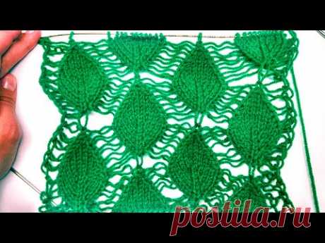 Вязание на спицах. Узор Листочки. Leafy Columns (pattern with a deflated loops)