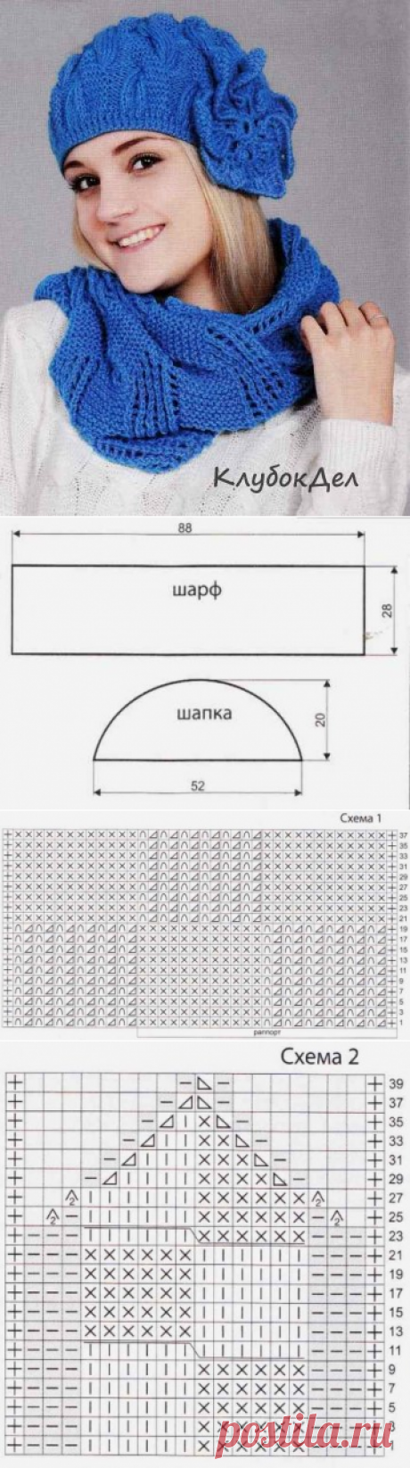 Шапка и шарф спицами для женщин с описанием и схемами