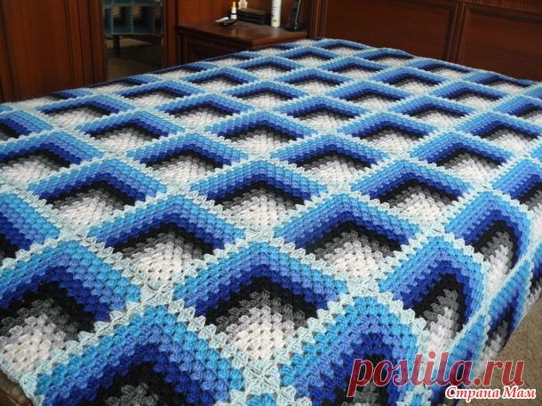 Плед крючком из квадратов 3 д. Бабушкин квадрат крючком 3 д эффект