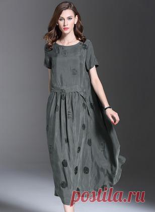 Повседневное платье из полиэстра длины миди в горошек с короткыми рукавами (1015166) @ floryday.com