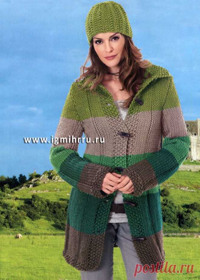 Свободный и удобный country style. Шапочка крупной вязки и жакет в тон. Спицы