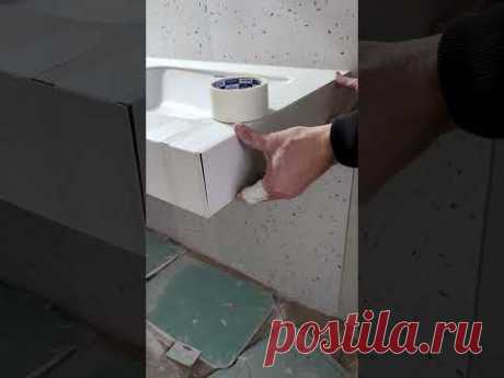 Столешница с двумя раковинами из крупного формата #diy #плитка #new