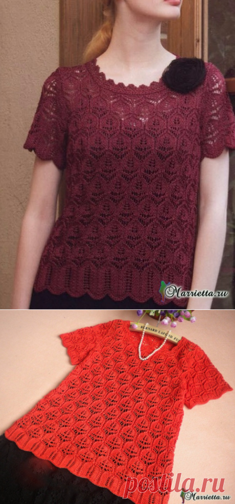 Кофточка с коротким рукавом ажурным узором.