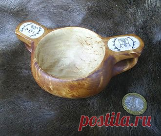 Посуда и предметы быта - Кукса, чашка с двумя ручками, кап сувель , рог оленя , гравировка