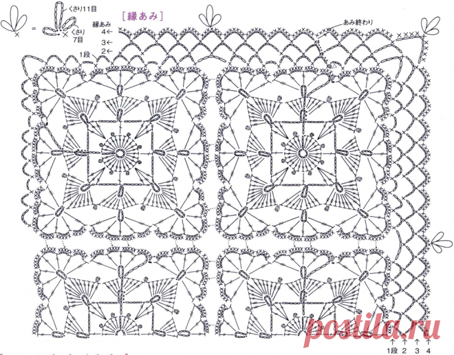 Узор крючком для скатерти схема