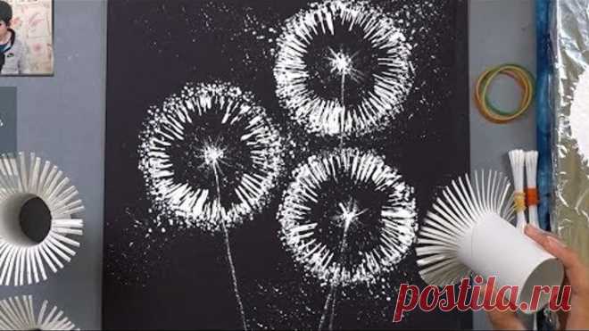 Toilet Paper Rolls Dandelion Q Tip Painting Technique | Easy Creative Art