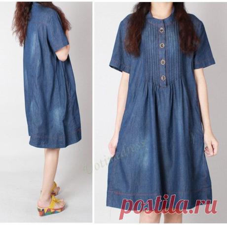 Dark / Light Blue Свободные Denim платье Большой размер по Uotimedress