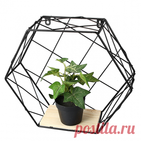 Nordic wooden wall mounted shelf grid iron hanging storage shelf floating rack plant holder bookshelf home office decor Sale - Banggood.com
