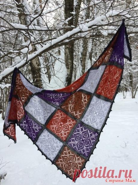 . Шаль из квадратных мотивов спицами - Вязание - Страна Мам