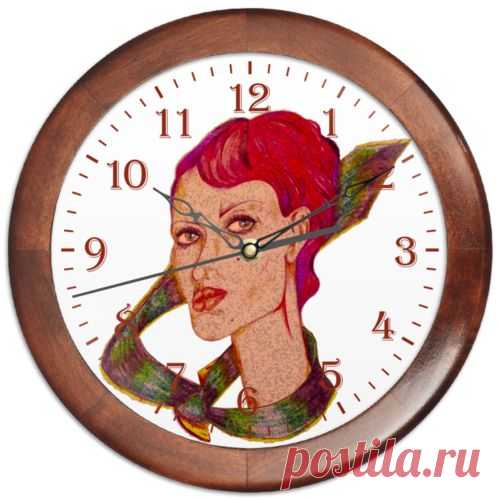 Часы круглые из дерева "Девушка в галстуке." от Printissimo - Printio