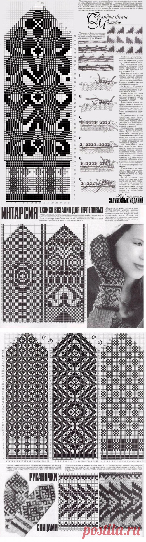 Схемы вязаных варежек.