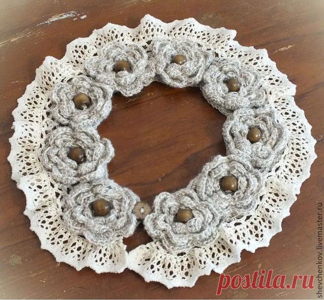 Бохо-воротник Степные розы - ажурный воротничок,ажурный воротник крючком