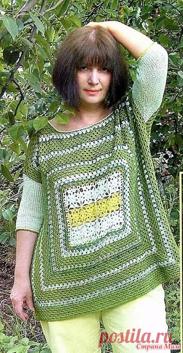 По летнему. Оригинальная туника. Крючок +спицы. Вязаная одежда для солидных дам №2 2017,