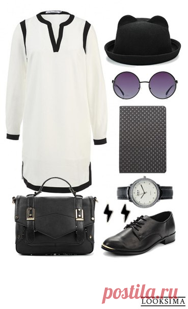 Чёрно-белый наряд не обязательно должен быть строгим. Классическое сочетание цветов может выглядеть свежо, иронично и очень модно, как в этом образе от стилиста #looksima - Юлии Лавриненко