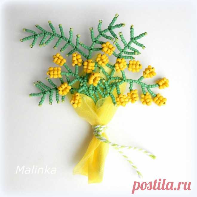 Веточка мимозы из бисера