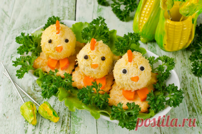 Веселая закуска из сыра «Цыплята», украшай свой праздничный стол