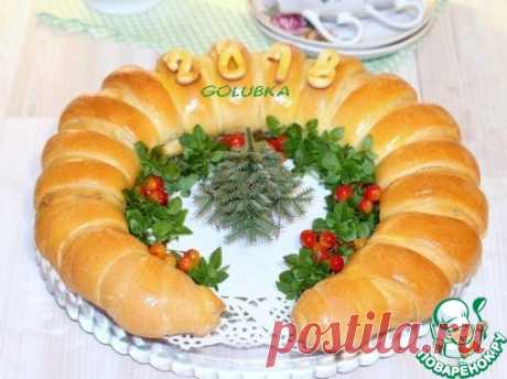 Калач "Подкова" с грибами и курицей - кулинарный рецепт
