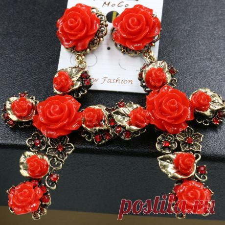 flower corset Picture - More Detailed Picture about Free shipping! Fashion Brand retro Cross red rose Flower earrings Baroque big earrings women jewelry Wholesale Picture in Drop Earrings from Sycamore Trade | Aliexpress.com | Alibaba Group