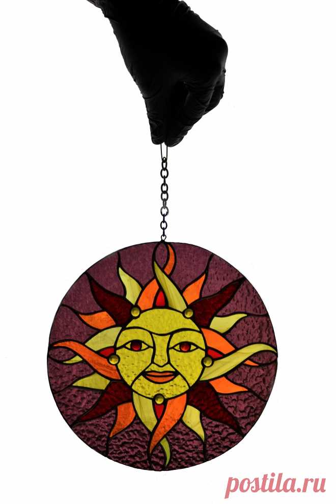 Stained glass window hanging Celtic sun suncatcher Wall decor Birthday Celtic Sun window hanging suncatcher made of stained glass pieces by my own disign.Handmade using Tiffany copper foil technique.Looks amazing in the lights of a sun.You will get it completely ready for installation. It comes with a suction cup hanging and copper chain.I can change the colors you like to your custom req