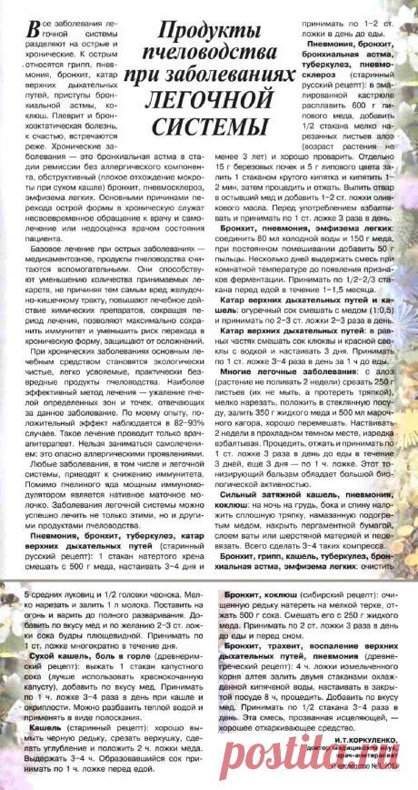 Продукты пчеловодства при заболеваниях легочной системы