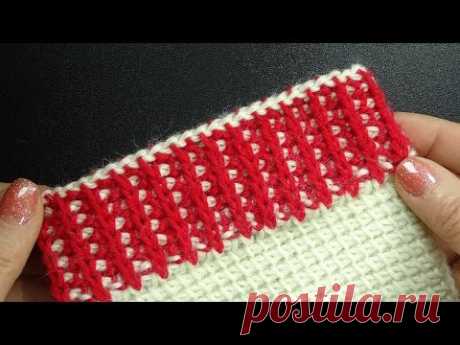 Имитация резинки тунисским крючком Tunisian crochet pattern 54