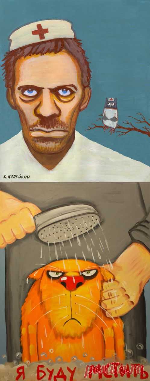 Прикольные рисунки на футболках «Носи свое!» создаются тремя художниками – Васей Ложкиным, Николаем Копейкиным и Витей Пузо.