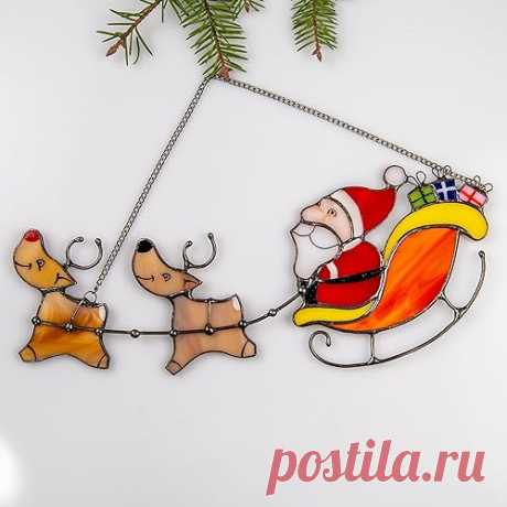 Amazon.com: Santa Reindeers Handmade Stained Glass Suncatcher Genuine Stained Glass Window Hangings Unique Indoor Ornament & Outdoor Decor : Productos Handmade