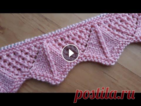 Красивая ажурная кайма спицами для кардигана платья, юбки, туники. Красивая ажурная кайма спицами для кардигана, платья, туники, жилета. Другие узоры спицами по ссылке #вязаниеспицами #узорыспицами #азбукавязанияотоль...
