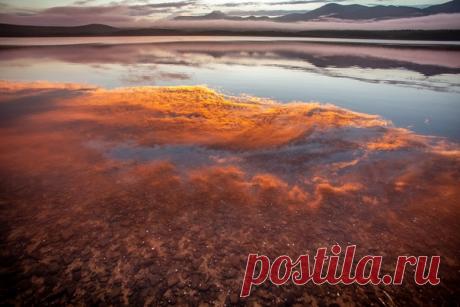 «Лава небесная». Отражение облаков на закате. Озеро Благодатное, Сихотэ-Алинский заповедник. Автор фото – Евгений Табалыкин: