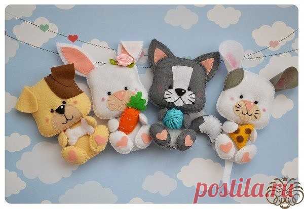 Забавные игрушки из фетра по одной выкройке :)