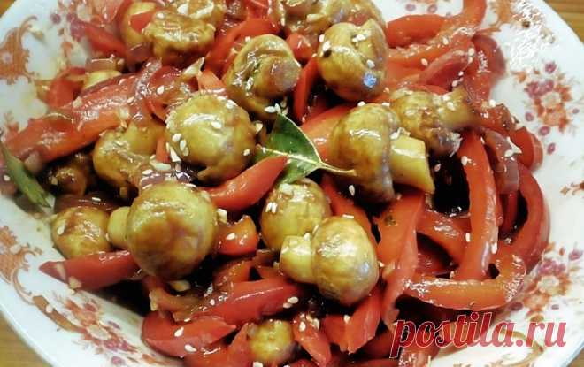 Закуска из шампиньонов с кисло-сладким перцем