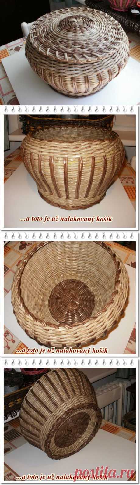 Круглая корзинка с крышкой из газет.МК.